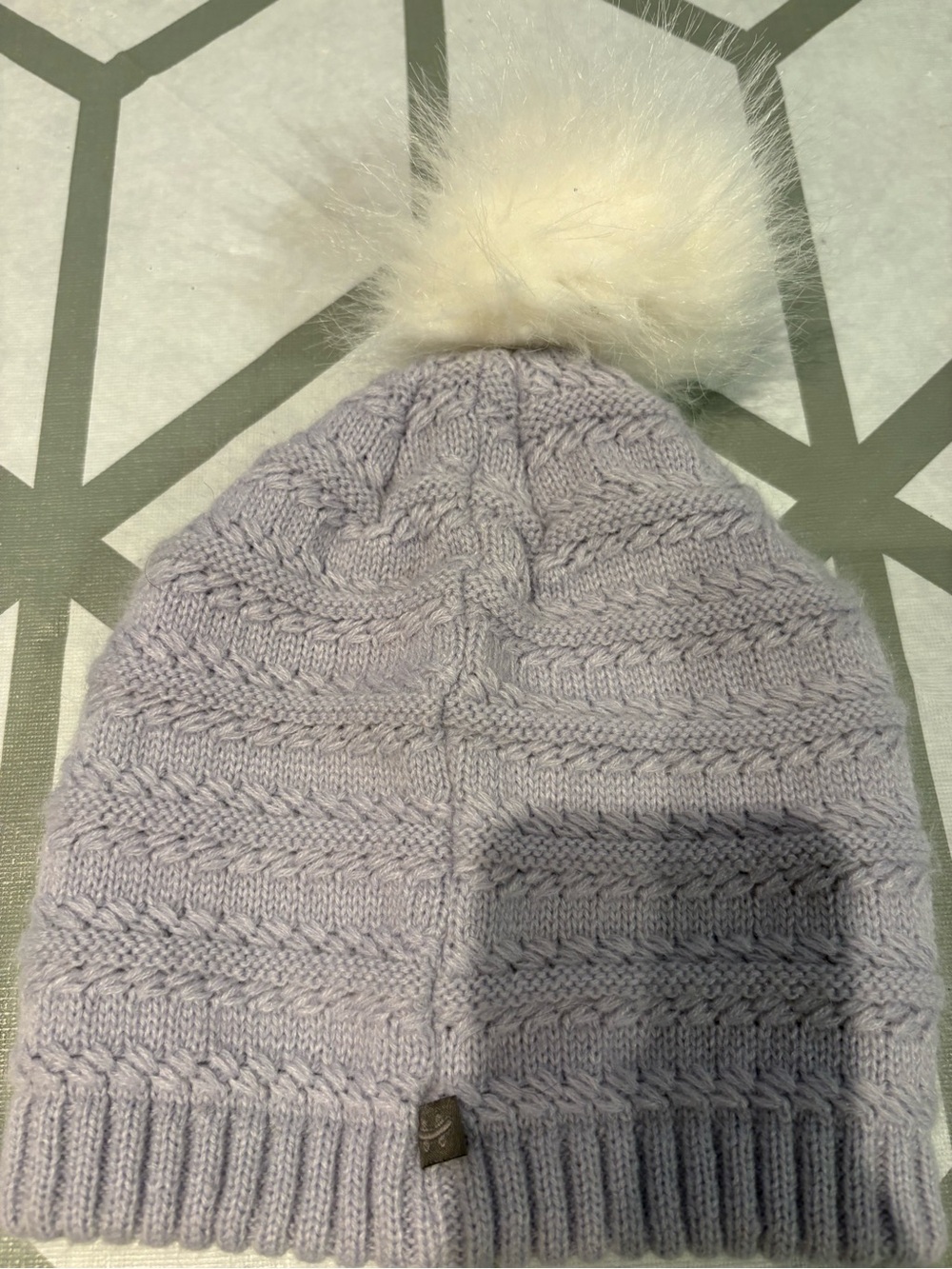 3/15$ Light Lavender Cable Knit Pom Pom Beanie